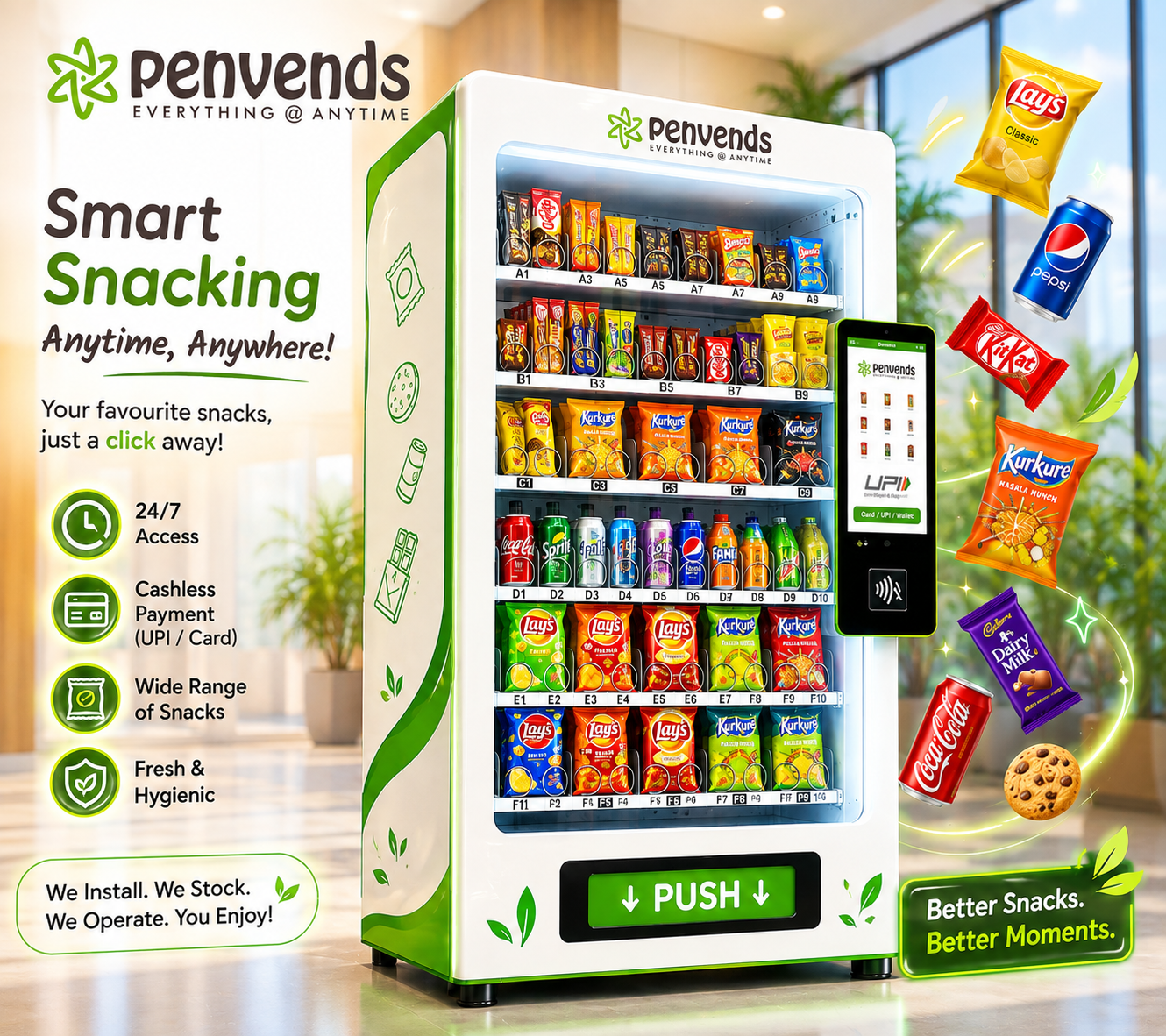 Penvends vending machine in a modern space